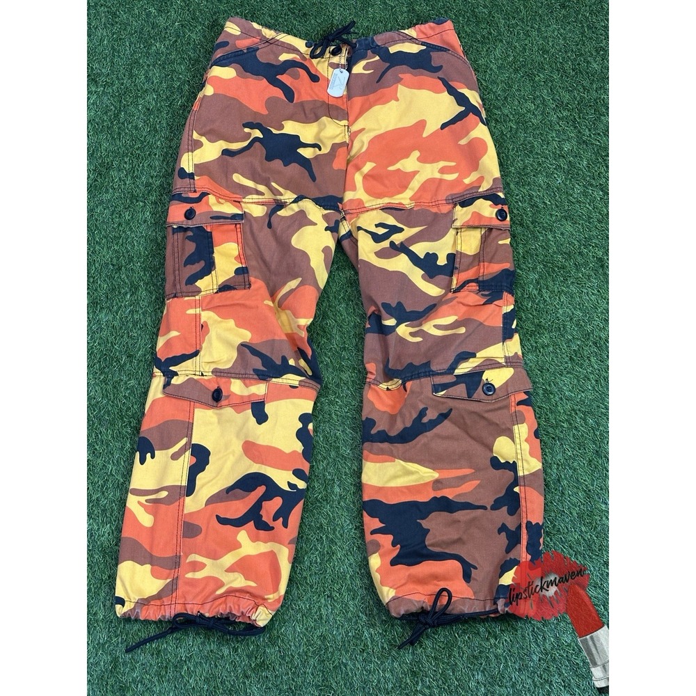 Vtg Rothco Military‎ Cargo Pants Mens XS Faded Double Knee Orange Camouflage